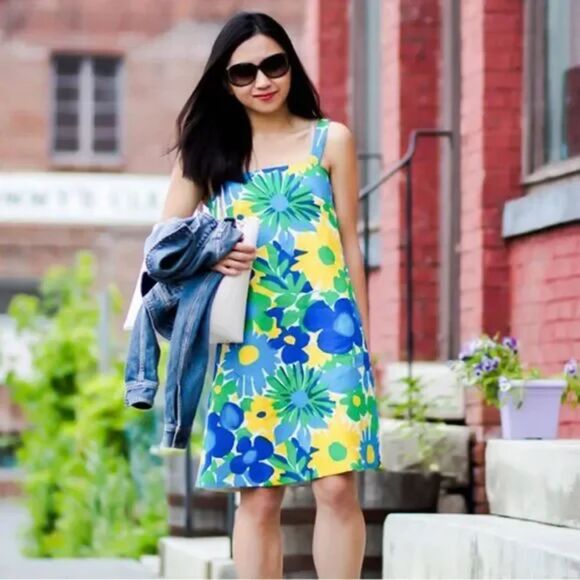 J. Crew Linen Sheath Dress Retro Floral with Straps Women's Size 8 - Picture 1 of 10